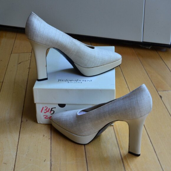Vintage YVES SAINT LAURENT YSL Canvas High Heels Women Size 8.5M - Picture 1 of 14